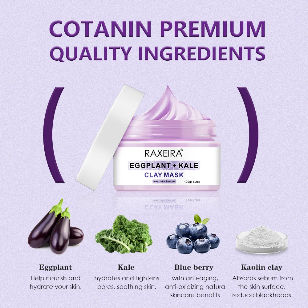 Wholesale Organic Eggplant Kale brightening face mask clay mask for face Pore cleaning