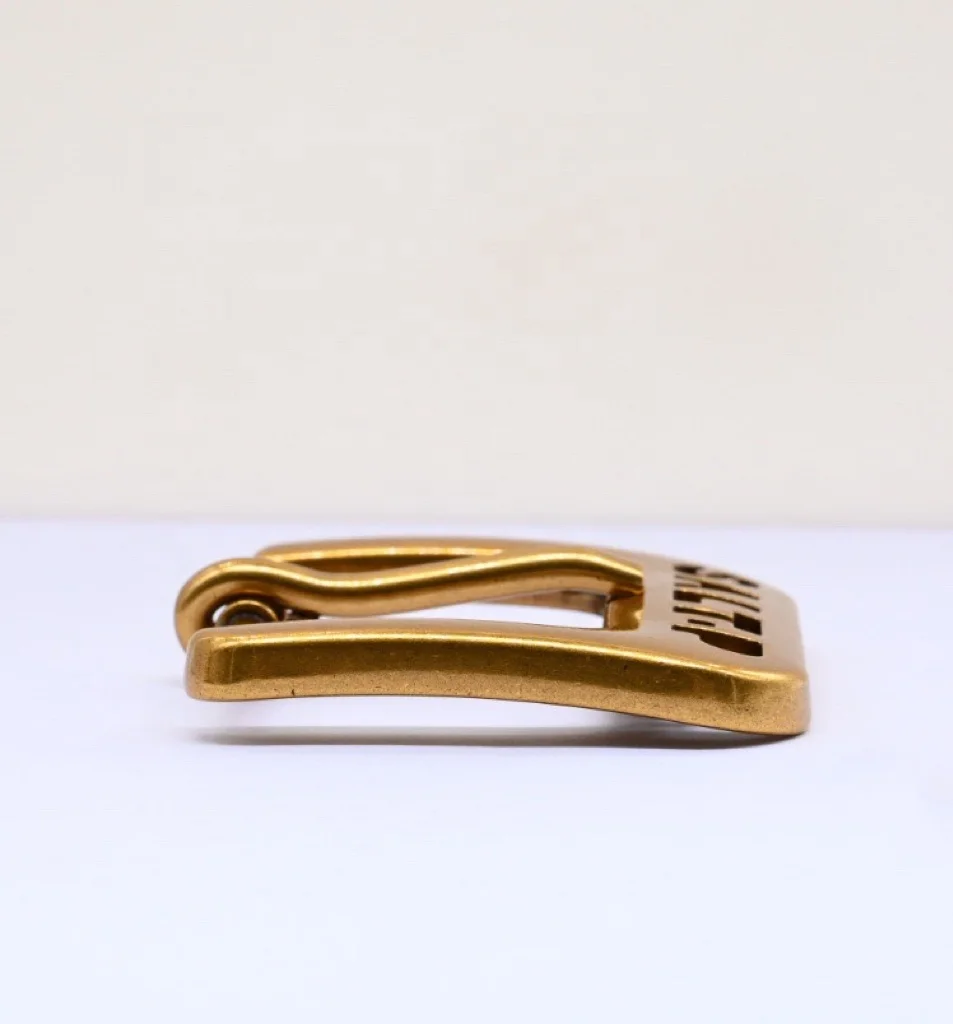 Custom Hollow Logo Old Gold Color Metal Zinc Alloy Belt Buckle For Men