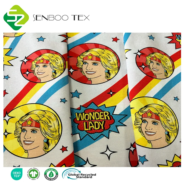 Цифровая печать 95% органический хлопок 5% спандекс трикотажная ткань поставщик для изготовления детской футболки