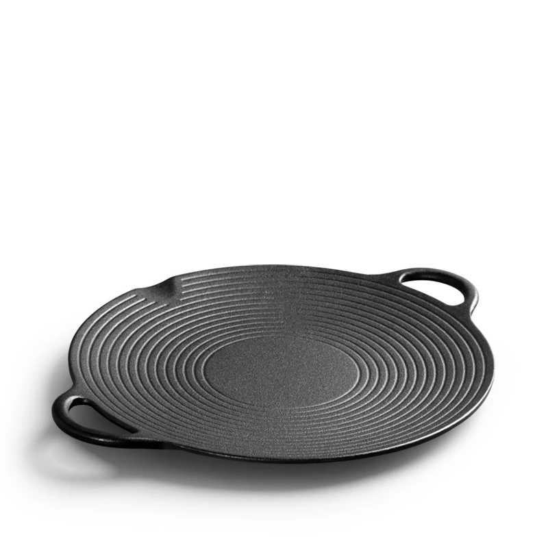 Korean Style Double Handle Non-Stick Cast Iron Barbecue Plate Fring Pan BBQ Grill Pan for Outdoor Camping Picnic
