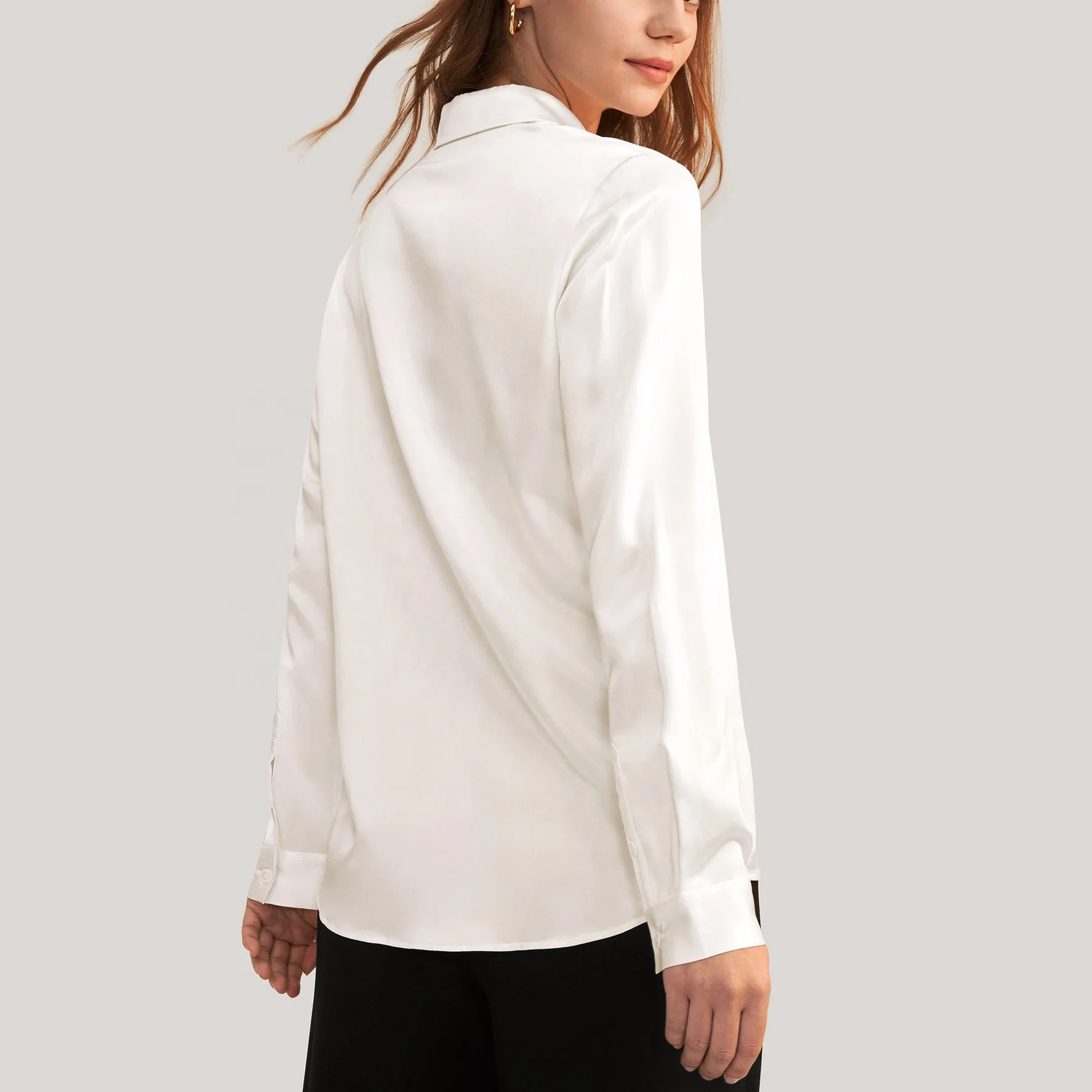 Custom High Quality Elegant Ladies Satin Shirt Top Long Sleeveless Silk Blouses For Women