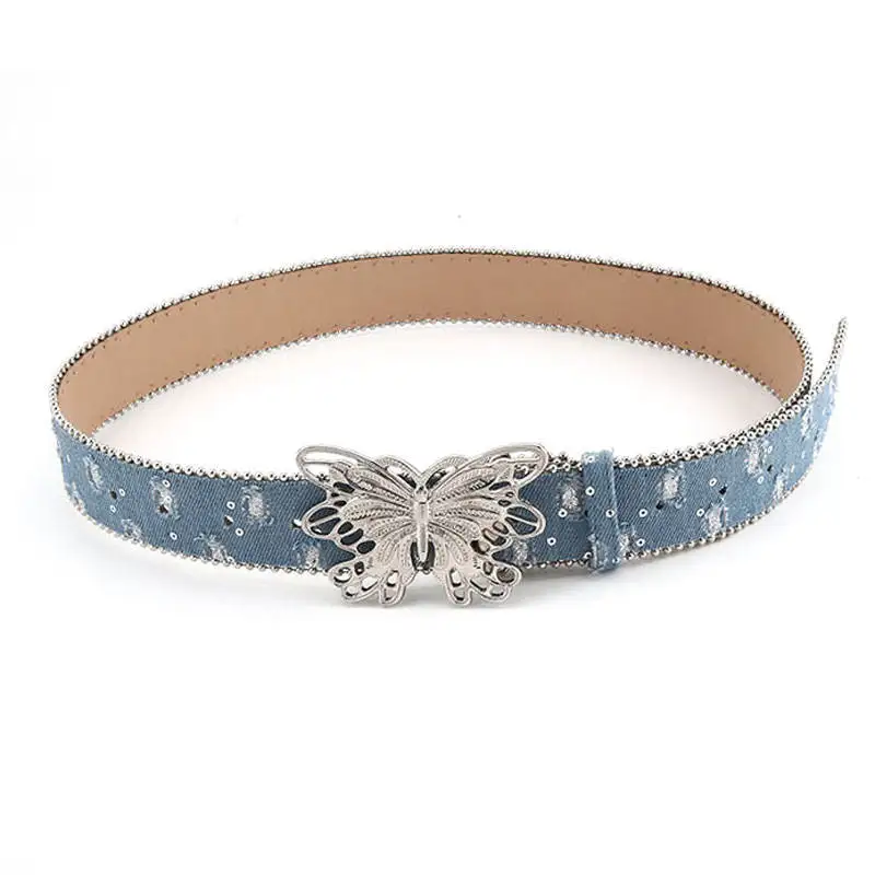 Western Vintage Elliptic Buckle Rhinestone Sequin Belts Women Dress Crystal Leather Bling Waist Belts for Jeans Pants