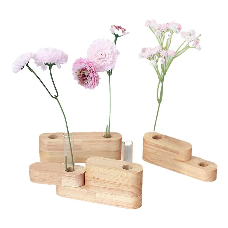 Nordic Home Decor Transparent Flowers Test Tube Vase With Wooden Stand
