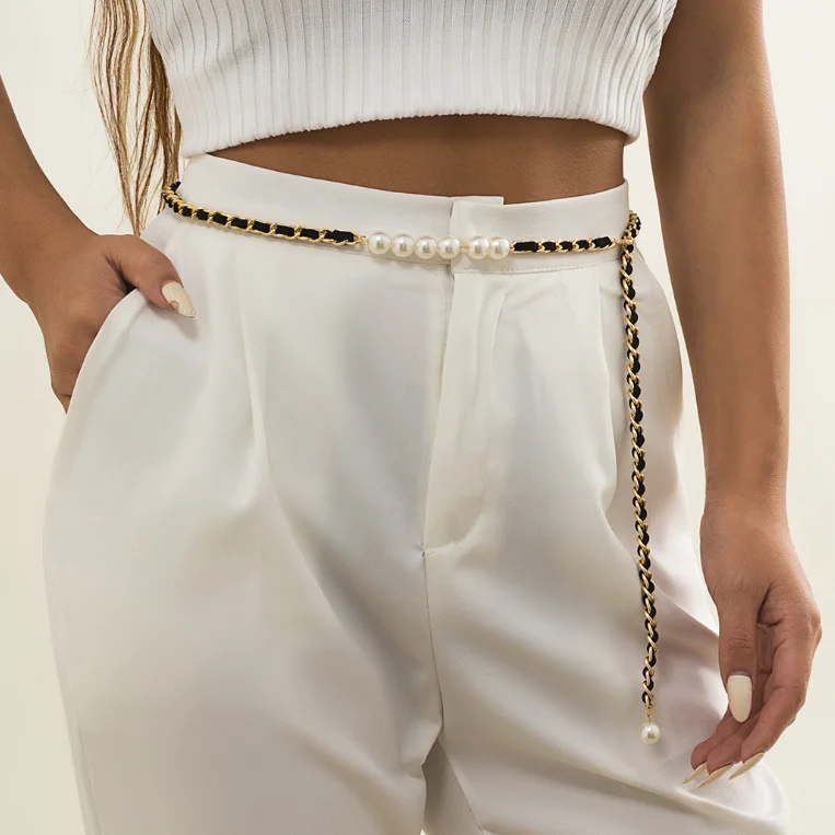 Fashion Metallic Pearl Chain Waist Belt Body Jewelry Charm Belly Dance