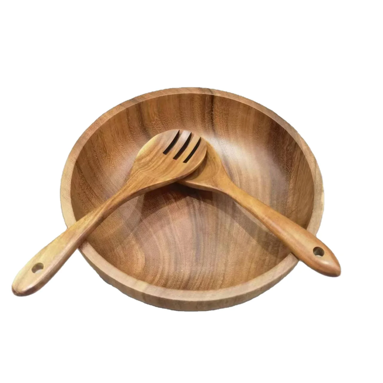 Hotel Home Kitchen Food Contact Safe Decorative bamboo salad bowl with utensils