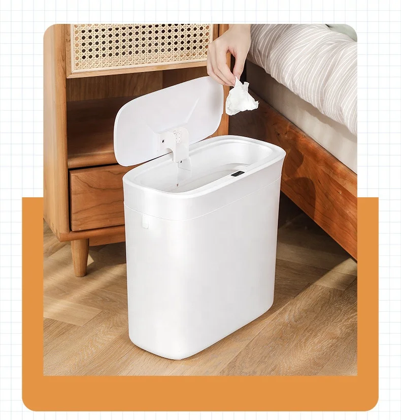 Smart garbage can trash Bin Indoor automatic intelligent ABS bathroom kitchen for home with Lid 3.5 Gallon sensor Plastic Slim