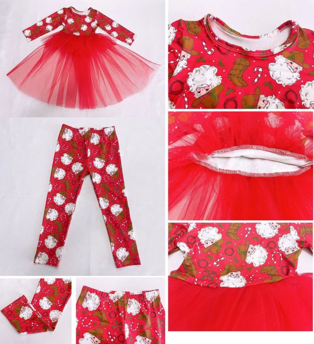 Factory High Quality Cute Christmas Print Long Sleeve Girls Clothing Tutu Set Toddler Baby Girls Christmas Outfit
