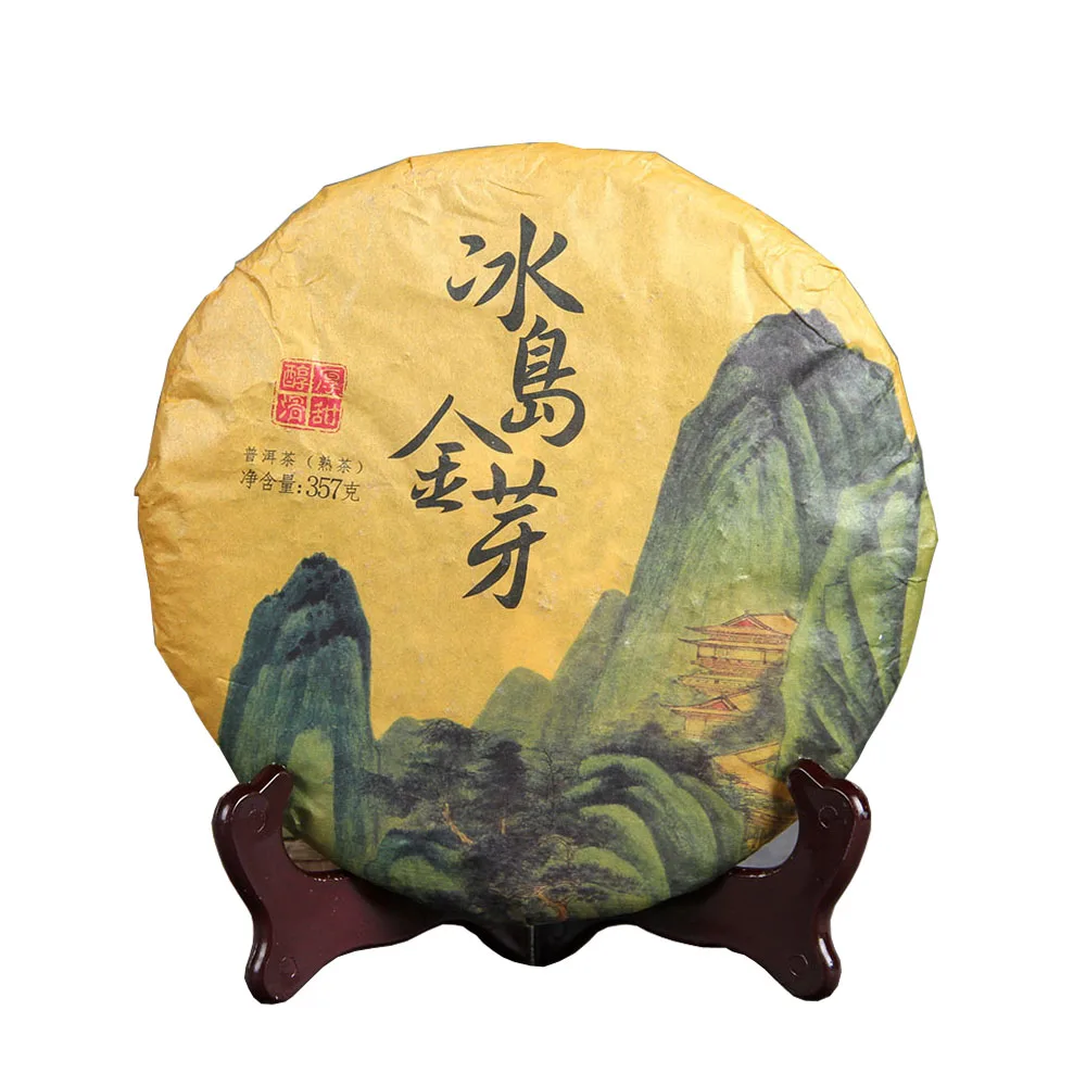 Wholesales shu puer tea cake iceland golden buds fermented Yunnna puerh cha bing 357 gram bing cha