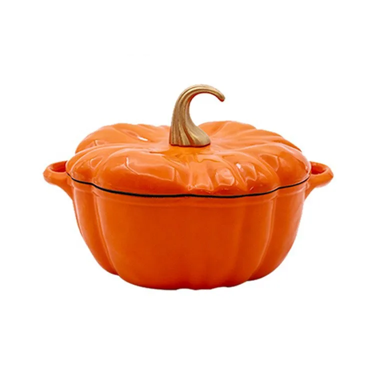 Yuanfang Nonstick Cooking Casserole Pot Dutch Oven 22/24CM Large Enamel Cast Iron Pumpkin Shaped Cocotte Pot for Kitchen