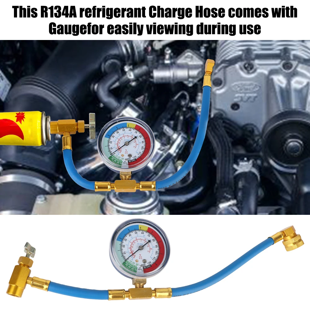 Freon r134a Car Refrigerant Pipe Open Valve Charging Pipe Car Air Conditioner Tools Car Accessories With Measuring Gauge