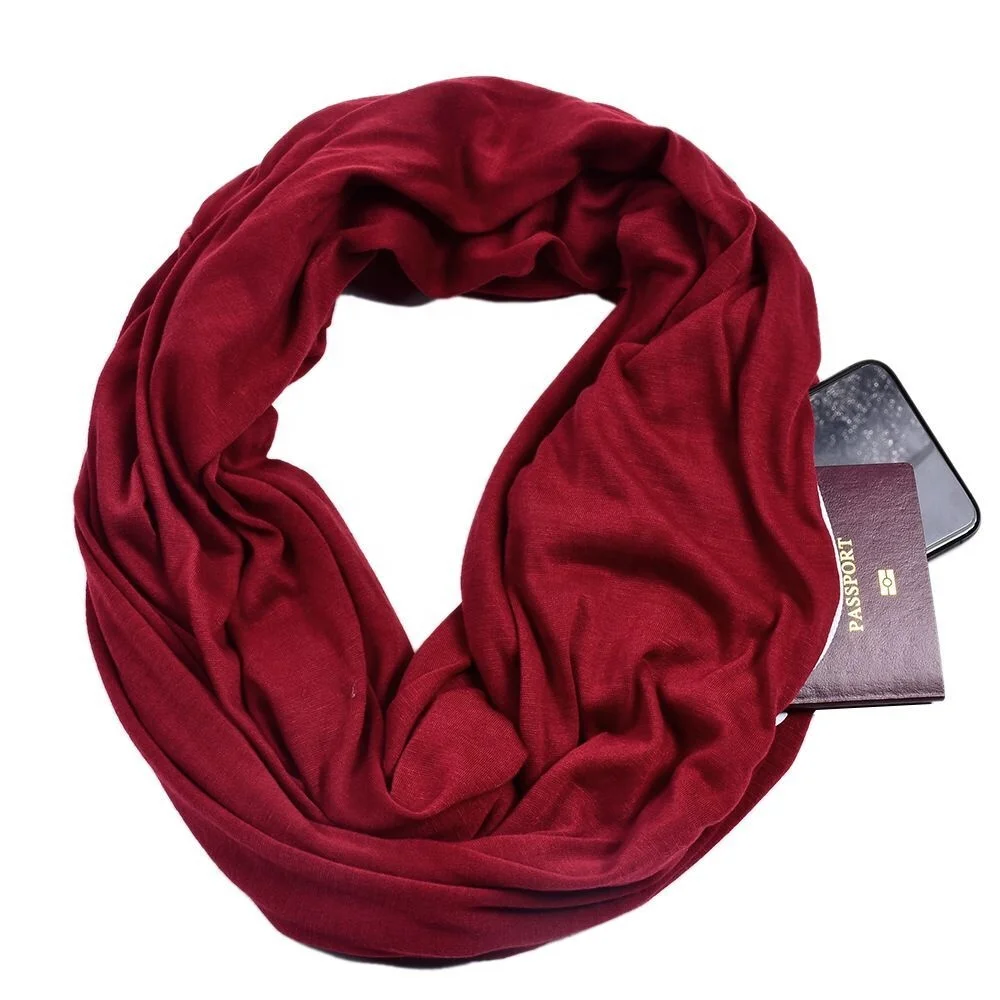Infinity Solid Color Scarf with Hidden Zipper Pocket for Women Lightweight Travel Wrap