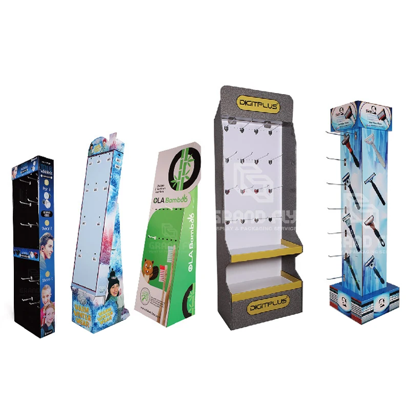 New Arrival Retail Display Foam Cardboard Cardboard Hook Paper Food Floor Hanger Hook Display Rack Cardboard Display Stand