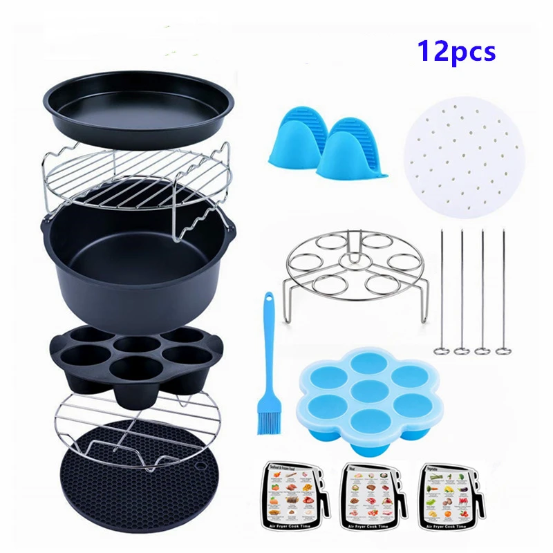 Air fryer accessory set 7 inch cake mold cake pan pizza tray steaming rack barbecue grill suitable for 3.2-5.8QT fryer