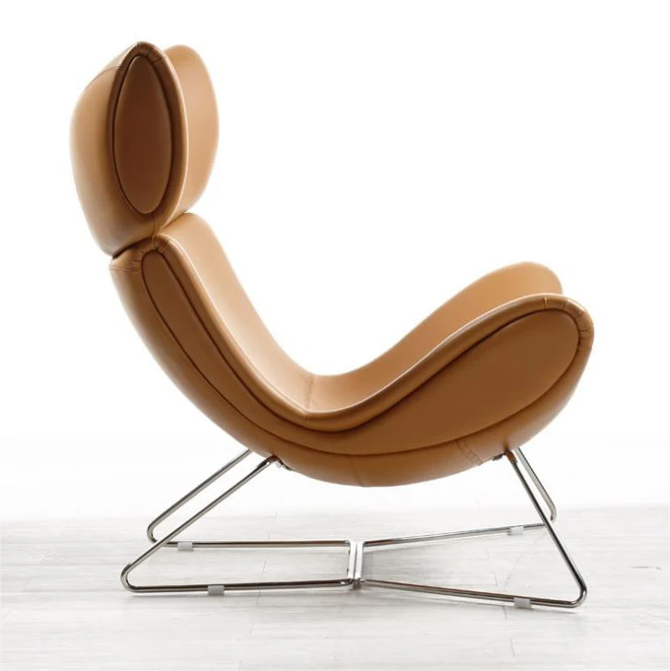Nodic Living Room Relax Recliner Leather Metal Luxury Design Wing Back Leisure Chair With Ottoman