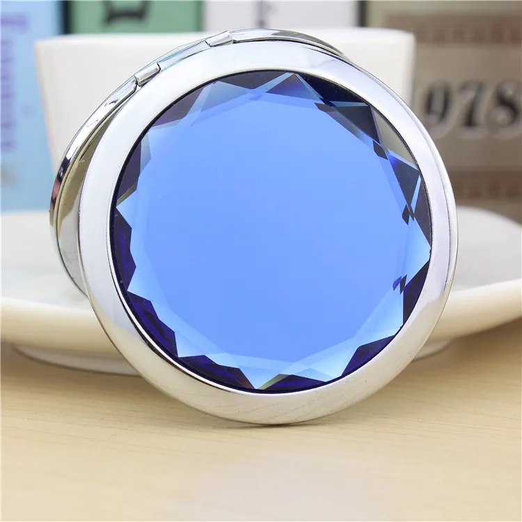 Souvenir Gift Hand Mirror Custom Made Diamond Shape Crystal Folding Pocket Mirror Customized Logo Metal Make Up Mirror