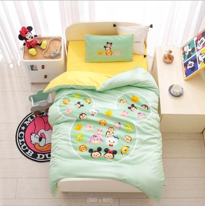 STG Customized Design Female Mouse 100% Cotton Down 6PCS Baby Bed Set with Comforter Bedspread Pillow Inserts