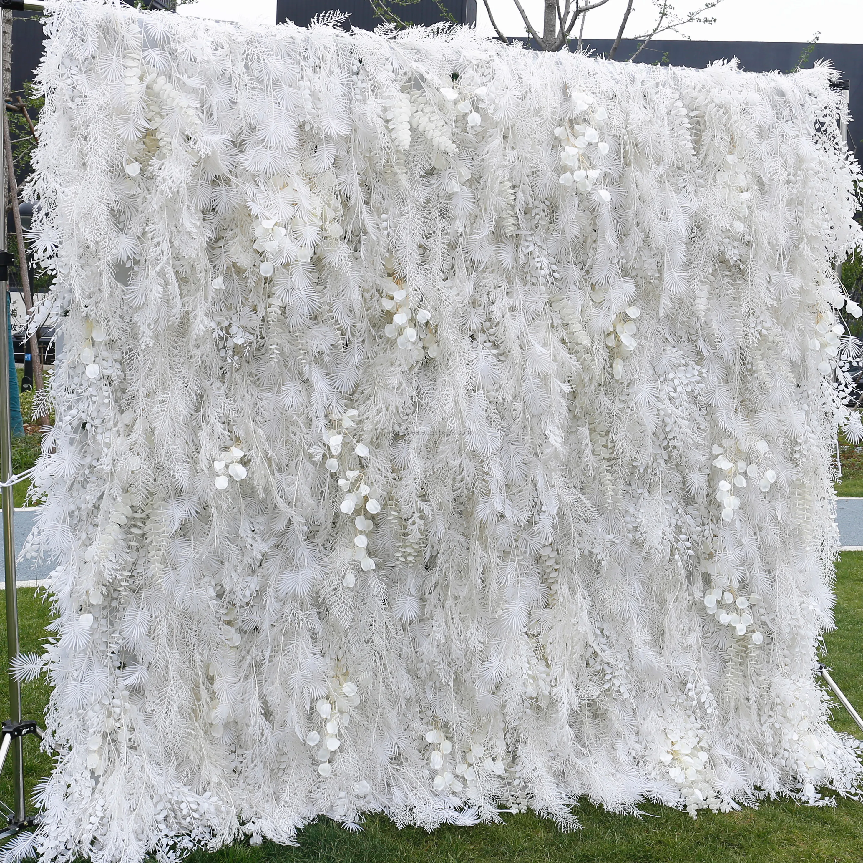 Wedding Decor Artificial Feather Grass Flowewall Panel Art Fabric Cloth 3d Roll Up Pampas Grass Flower Wall Backdrop