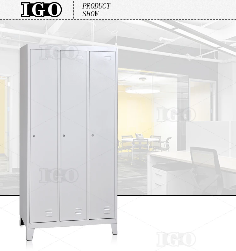 customized color 3 door steel storage locker classic drom wardrobe clothes organizer gray bedroom metal closet