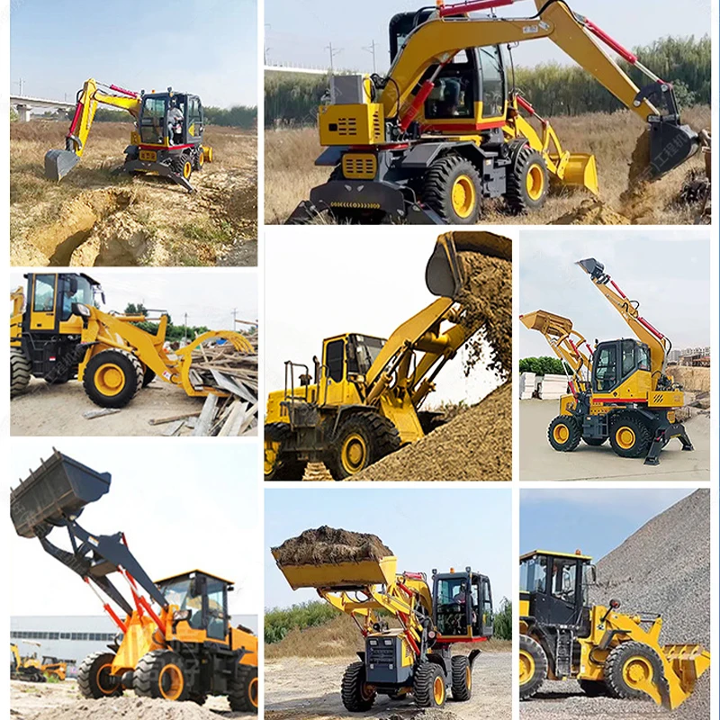 Factory direct sales two busy excavating backhoe loader small diesel bulldozer multi-function wheel excavator forklift truck