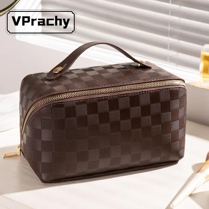Women Organizer Portable Toiletry Travel Bag Pu Genuine Leather Makeup Bag Waterproof Custom Logo Cosmetic Bag Cases With Zipper