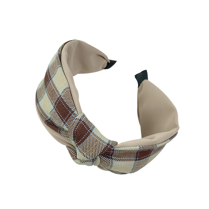 New Design Plaid British Vintage Girls Hairband Wholesale Fashion Knotted Hair Band Headband For Women
