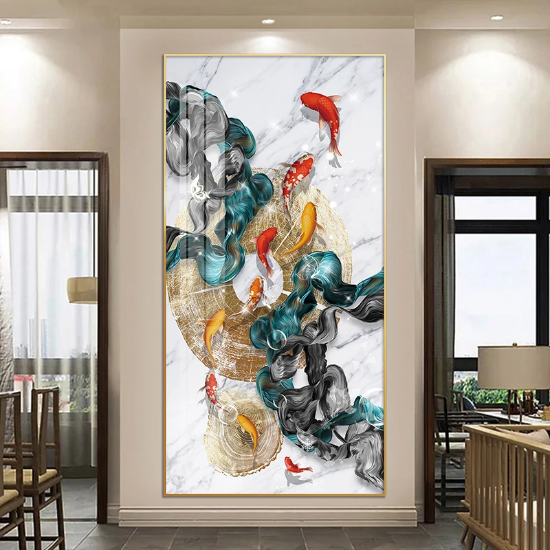 School of swimming fish paintings and wall art koi carp design print on canvas and posters Crystal porcelain for home decor