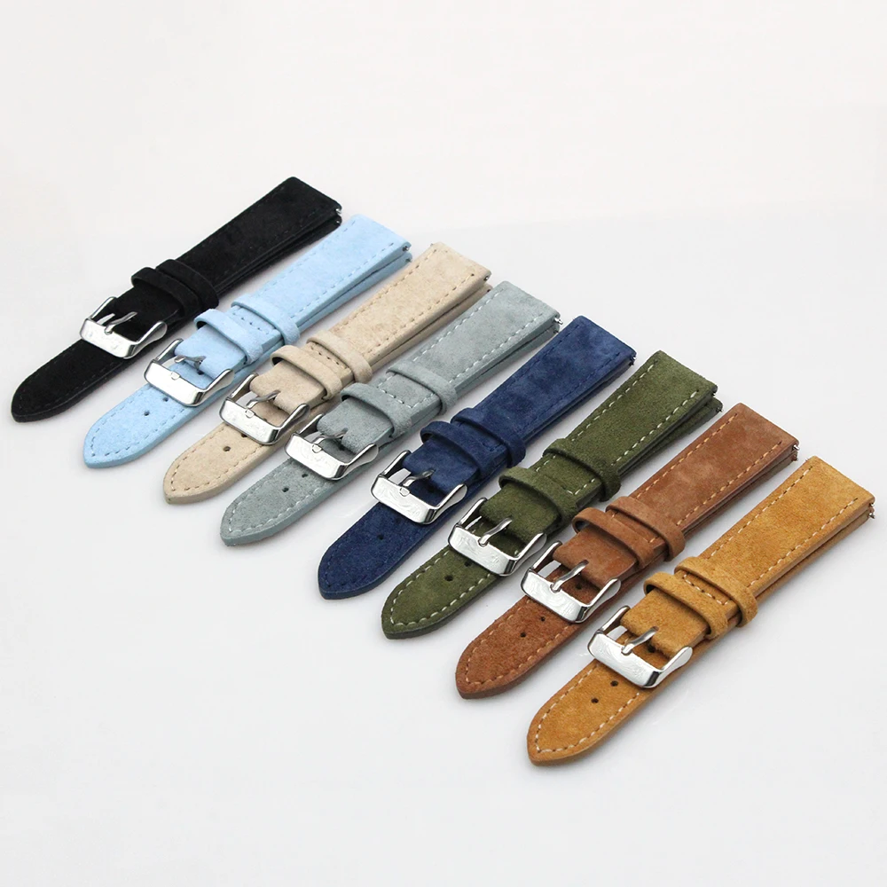 Suede Leather Strap manufacturer 19/20/22mm replacement leather watch bands handmade quick release genuine leather watch straps