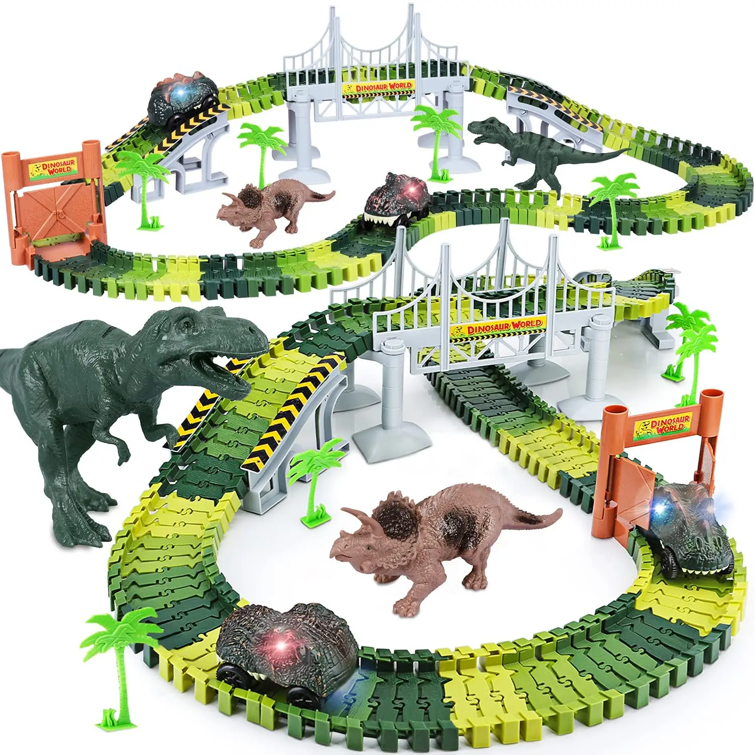 DIY Jurassic Magical Dinosaur Toy Sets  Race Slot Dinosaur Track Race Car Toys