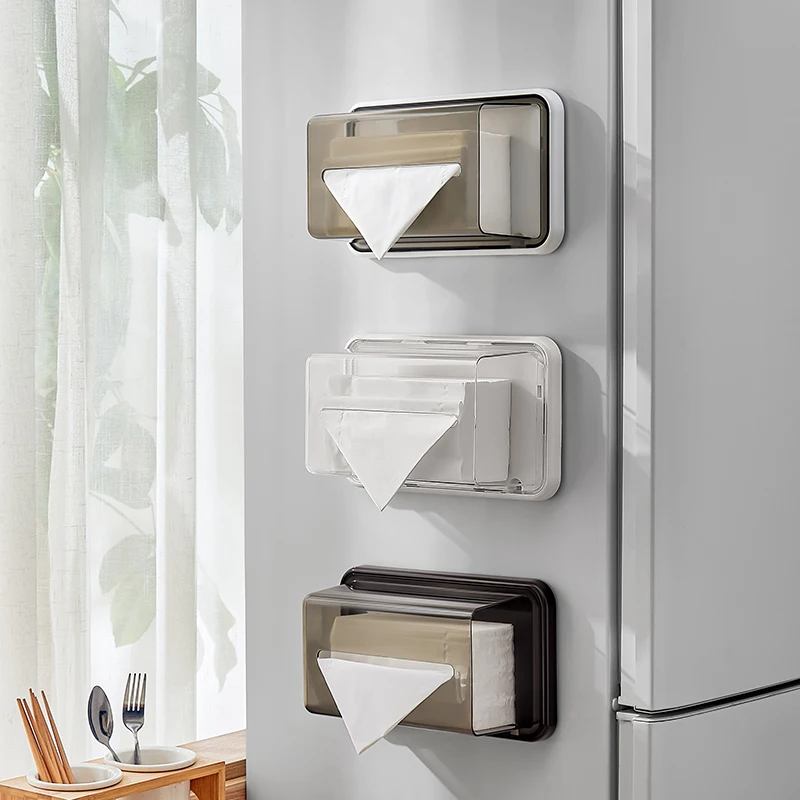 Kitchen Bathroom Wall Mounted Magnetic tissue paper storage box plastic Tissue Paper Towel Holder Box