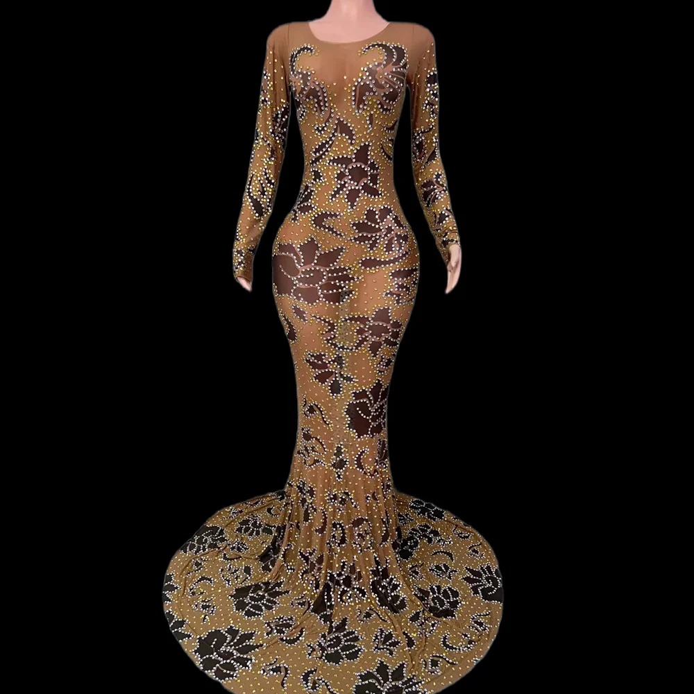 Luxury Crystal Rhinestone Pageant Banquet Long Dress Ball Gown Sexy Wedding Party Prom Dress Women Formal Mermaid Evening Dress