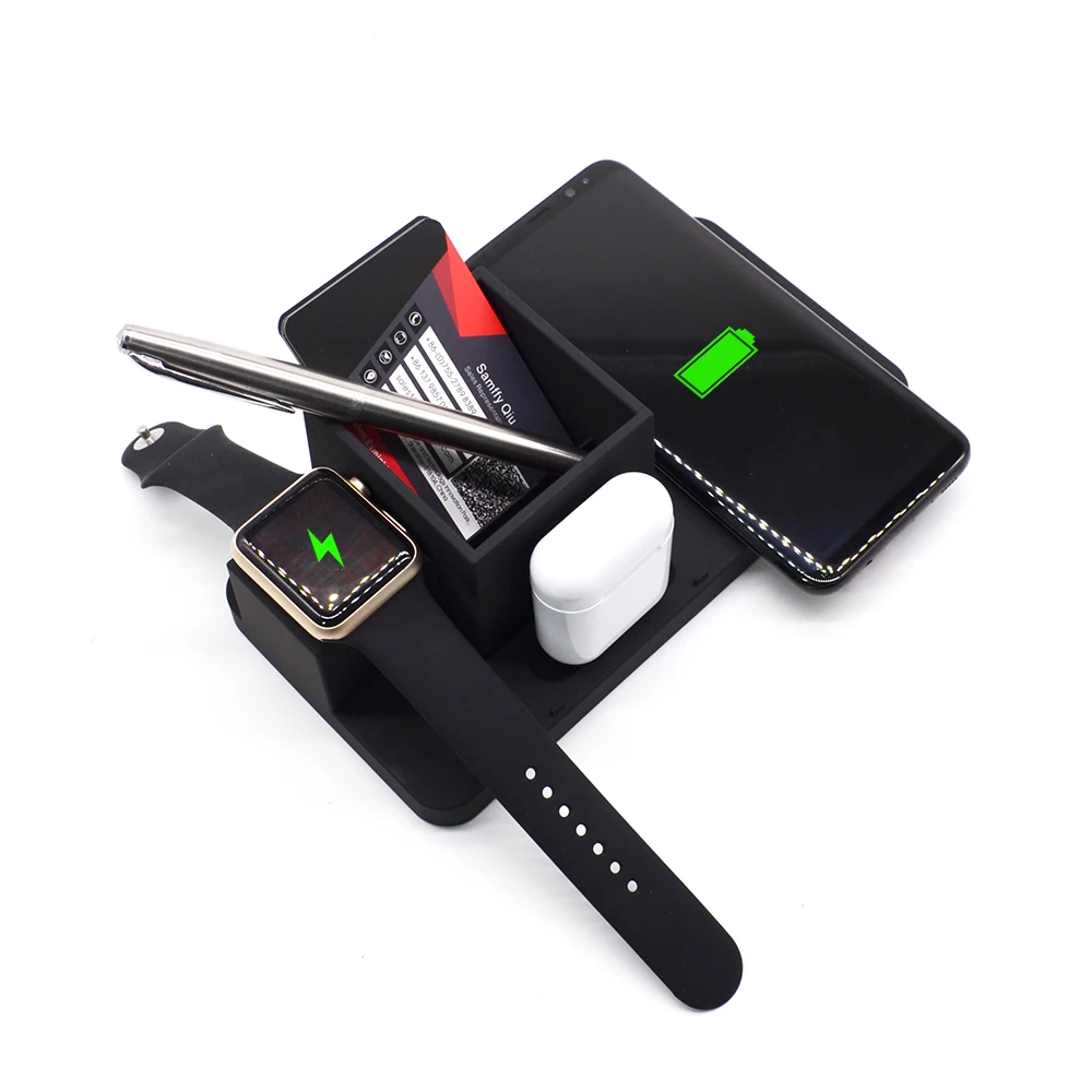 
fast wireless charging promotional rubber coating 4 in 1 watch earbuds phone pen holder 