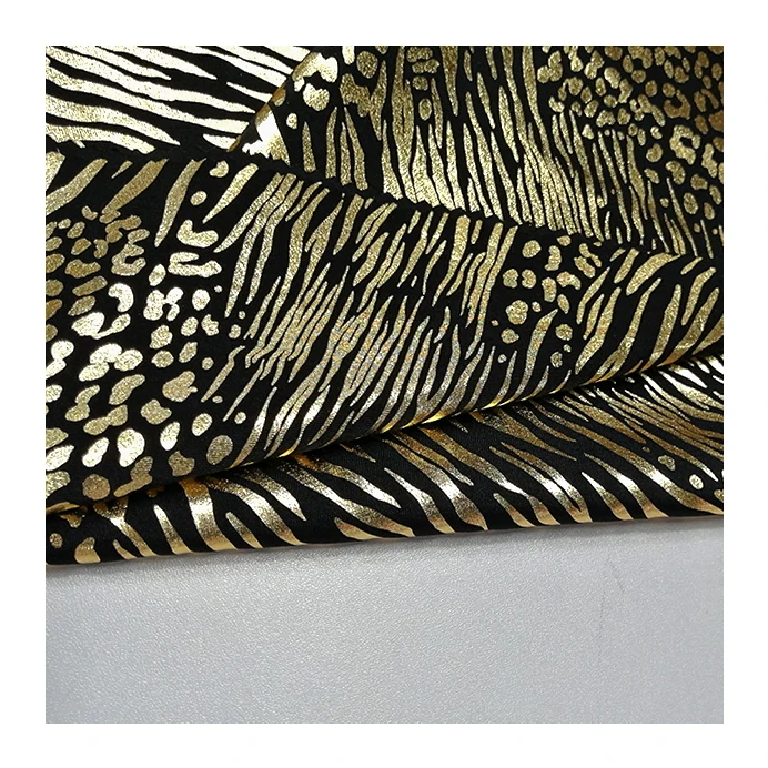 stock Foil gold stamping stretch fabric latest dress design dacron spandex elastane fabric