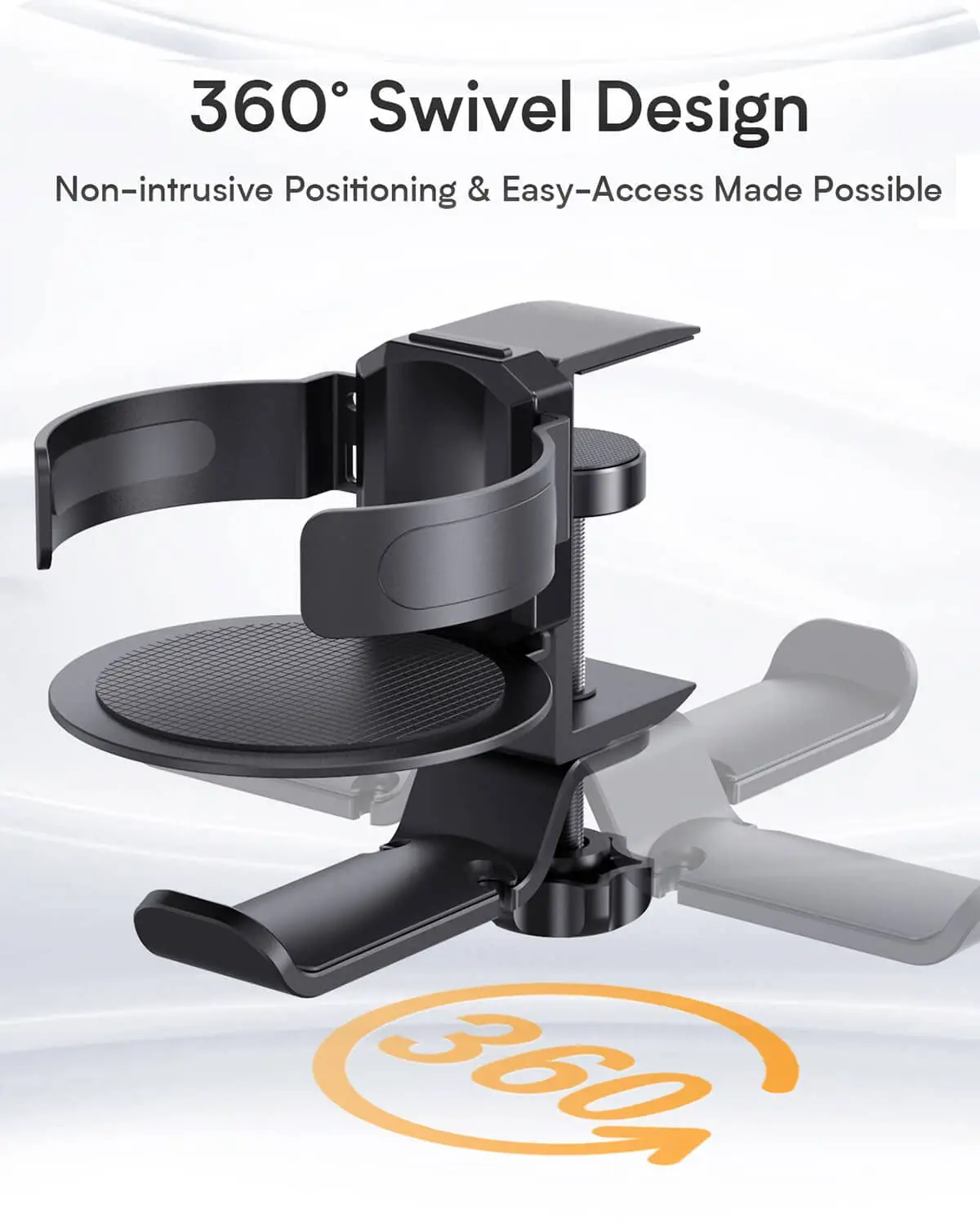 Under Table Headphone Holder Mechanical Telescoping Anti-Spill Cup-Holster 360 Rotation Hanger Stand Hook with Cable Organizer