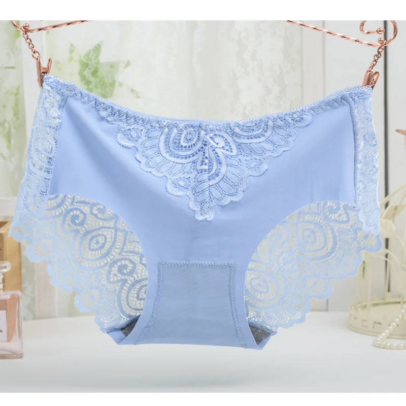 Mid Waist Stretch Underwear Tanga Mesh Breathable Lace Briefs Wholesale Cheaper Women Smooth Ice Silk Panties