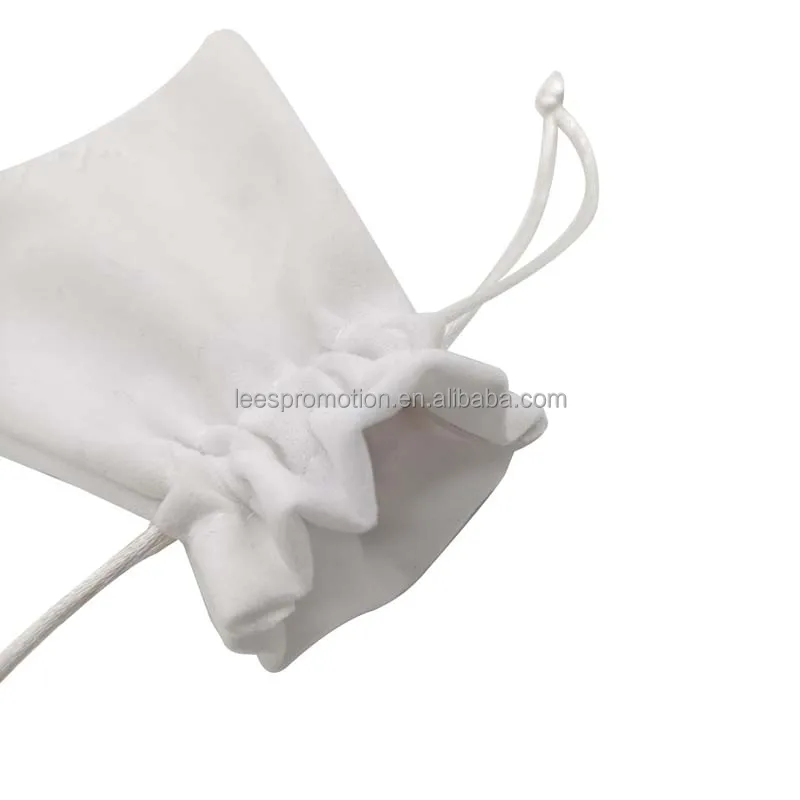 Wholesale white small necklace bracelet rings packaging pouch microfiber suede jewelry drawstring pouch