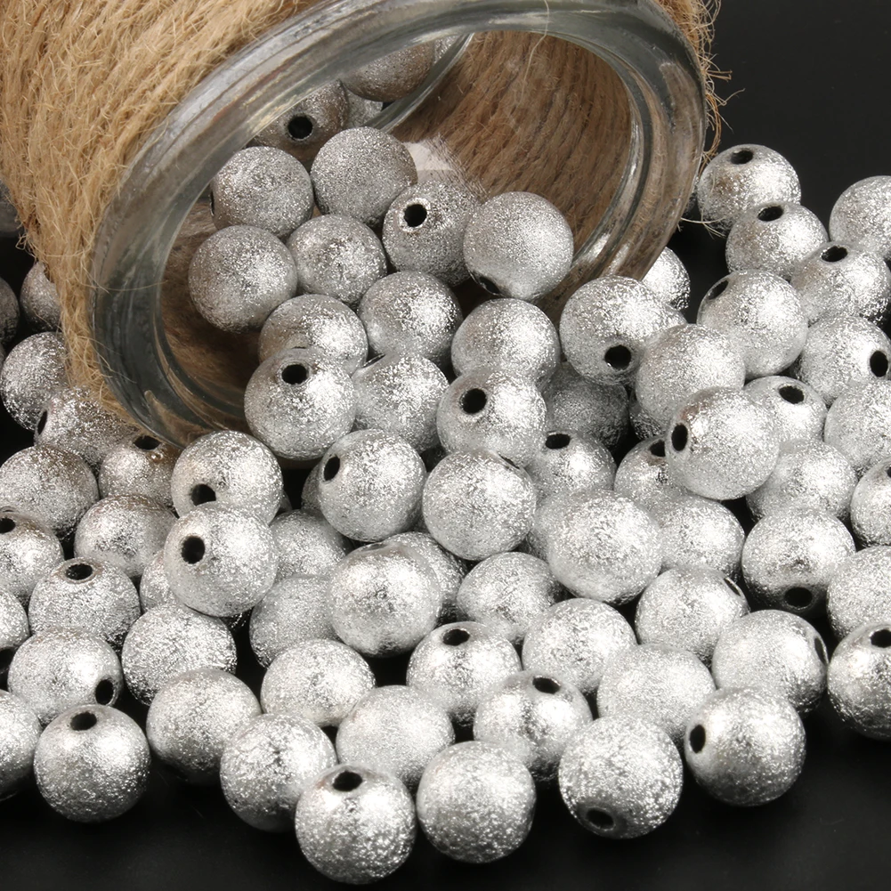 Wholesale 4-12mm Frosted Ball Shape Silver/Gold/Colorful Plated Wrinkle Loose Acrylic Beads for Jewelry Making