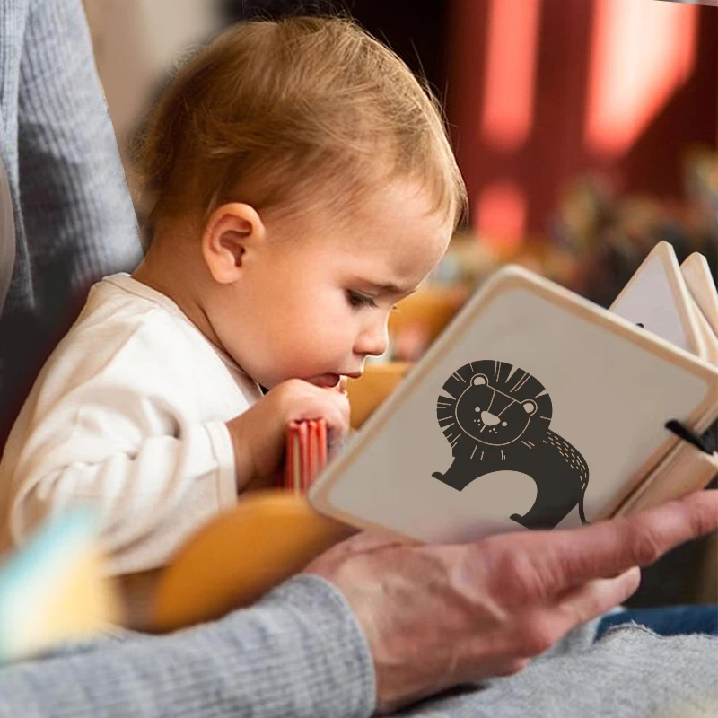 Hot Selling Montessori developmental Black&White Baby Book Wooden busy book best educational animal toys toddler books for baby