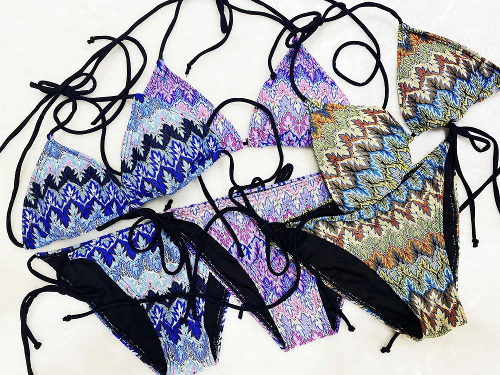 Vintage Bikinis Retro Printed Pattern Bikini Sets Women Summer Swimwear 2 Pcs Swimsuit String Bikini Set 2024
