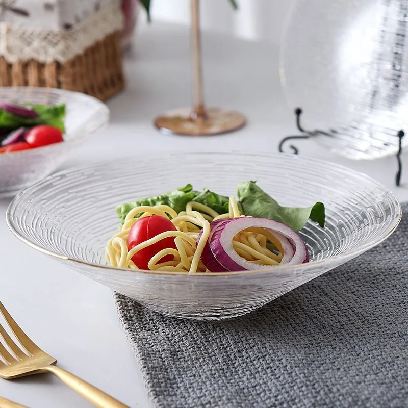 Creative Gold Rimmed Glass Plate European Household Salad Dessert Bowl Dream Western Tableware Set Glass Tableware Set