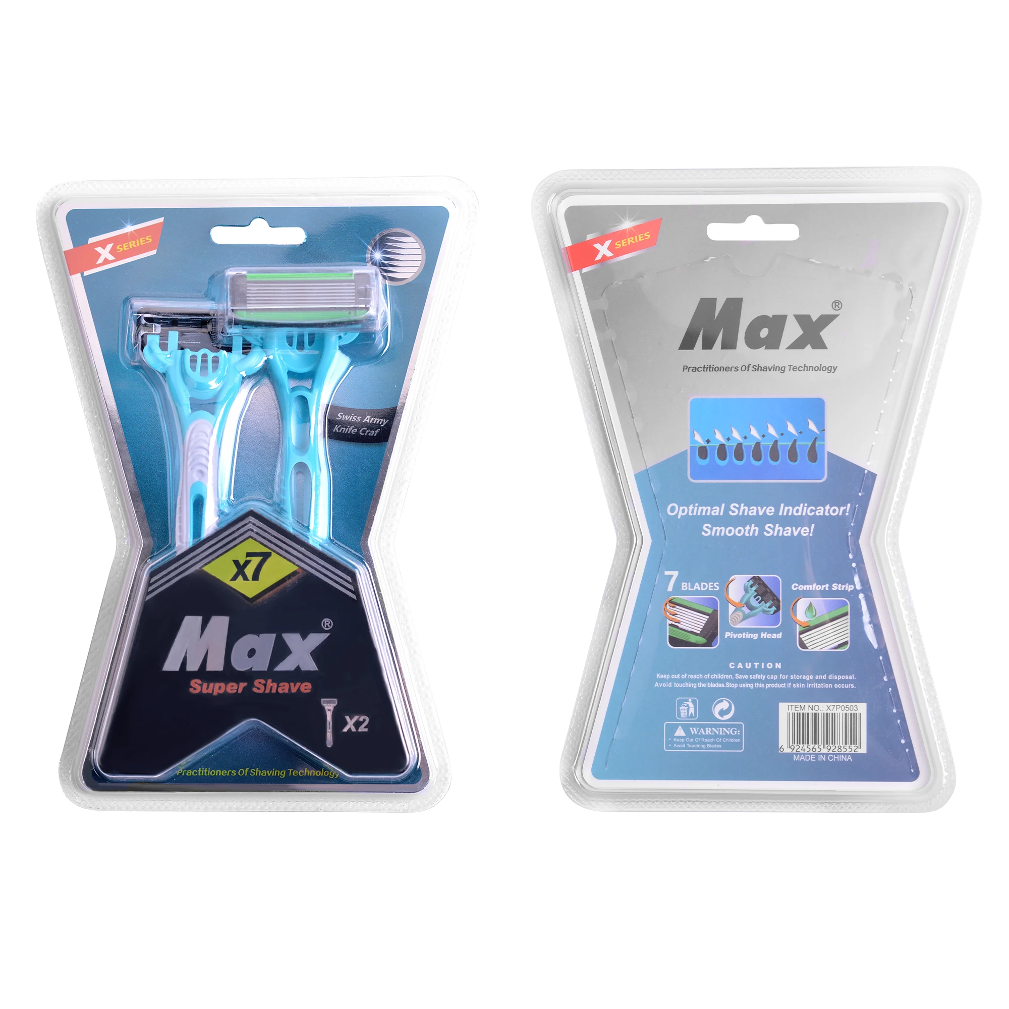 7 blades shaving razor 2 pieces high end rubber handle with German blade razor disposable