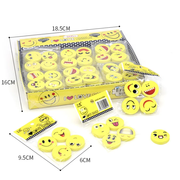 Новинка, ластик-карандаш с желтым улыбающимся лицом, новые Ластики для детей, милый резиновый ластик с мультяшным рисунком