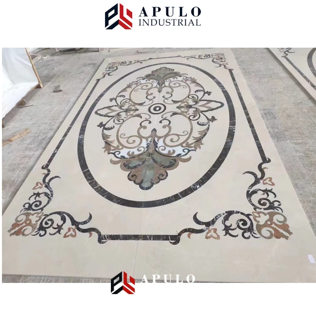 Custom lobby decorative floor design green flower crushed marble tile laminate flooring stone pattern carpet for living room