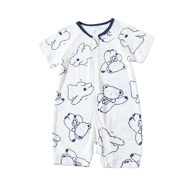 Cartoon Printed Baby Boys Girls Jumpsuit Short Sleeve Bodysuits Infant Onesie for 0-12 Months