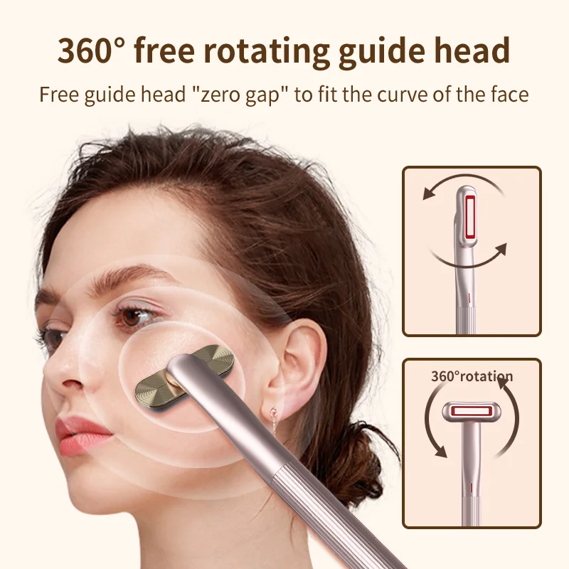 360 Degree Rotation Advanced 4-in-1 Led Light Therapy Face Ems Facial Eye Beauty Massager Red Light Skincare Wand