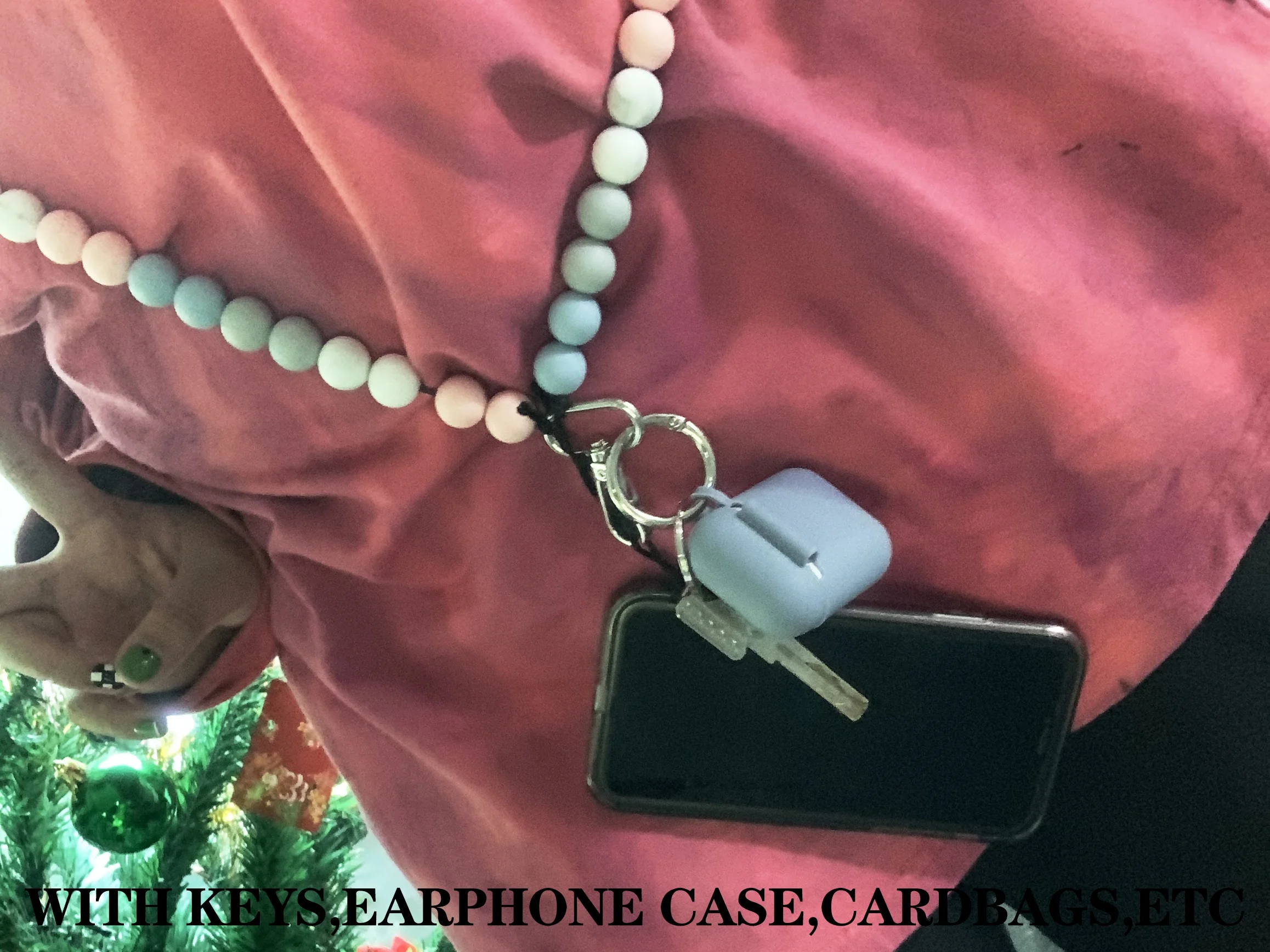 Custom Silicone Beaded Lanyard No Loose Keys ID Badge Phone Bead Crossbody