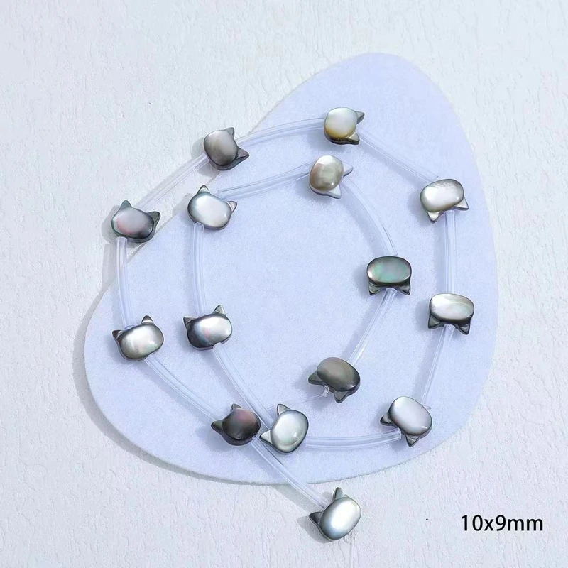 Promotional Cheap White Black Mother of Pearl Shell Cartoon Cat DIY Jewelry Necklace and Bracelet Charm Bead Jewelry