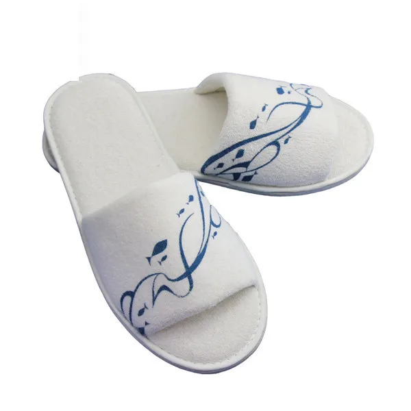 Customized Logo Environmentally Friendly Slippers Open Toe Terry Cloth Disposable Spa Hotel Slipper