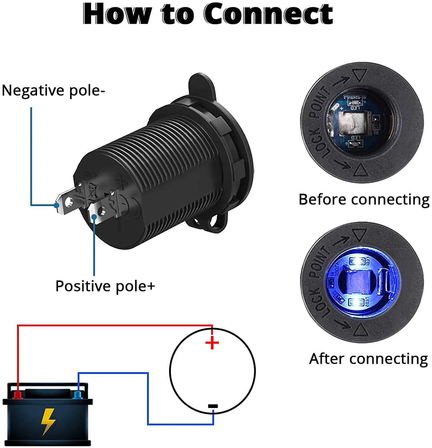 12V Power Outlet For Car Marine Boat Motorcycle RV Truck ATV Cigarette Lighter Socket Waterproof LED Indicator