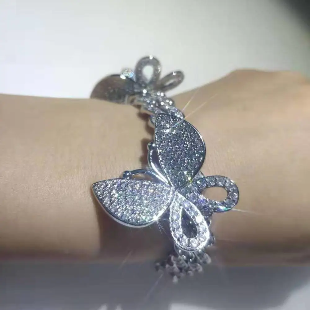
Top Sale Women Fashion Jewelry Clear CZ Butterfly Cuban Link Chain Necklaces Iced Out Butterfly Necklaces 