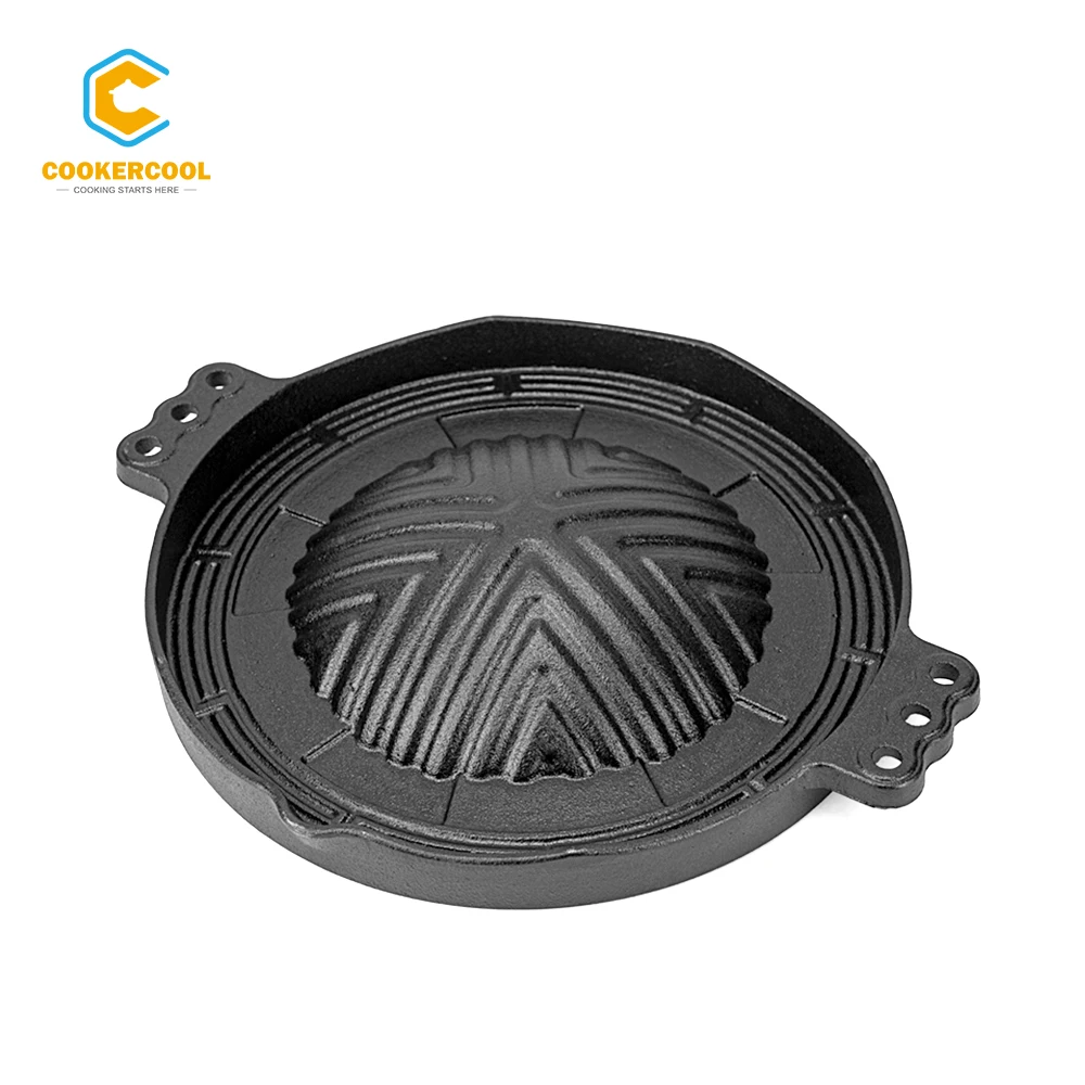 Cookercool Free Sample non stick Thai Pot Round Cast Iron Pre-seasoned cookware mookata plates grill pan